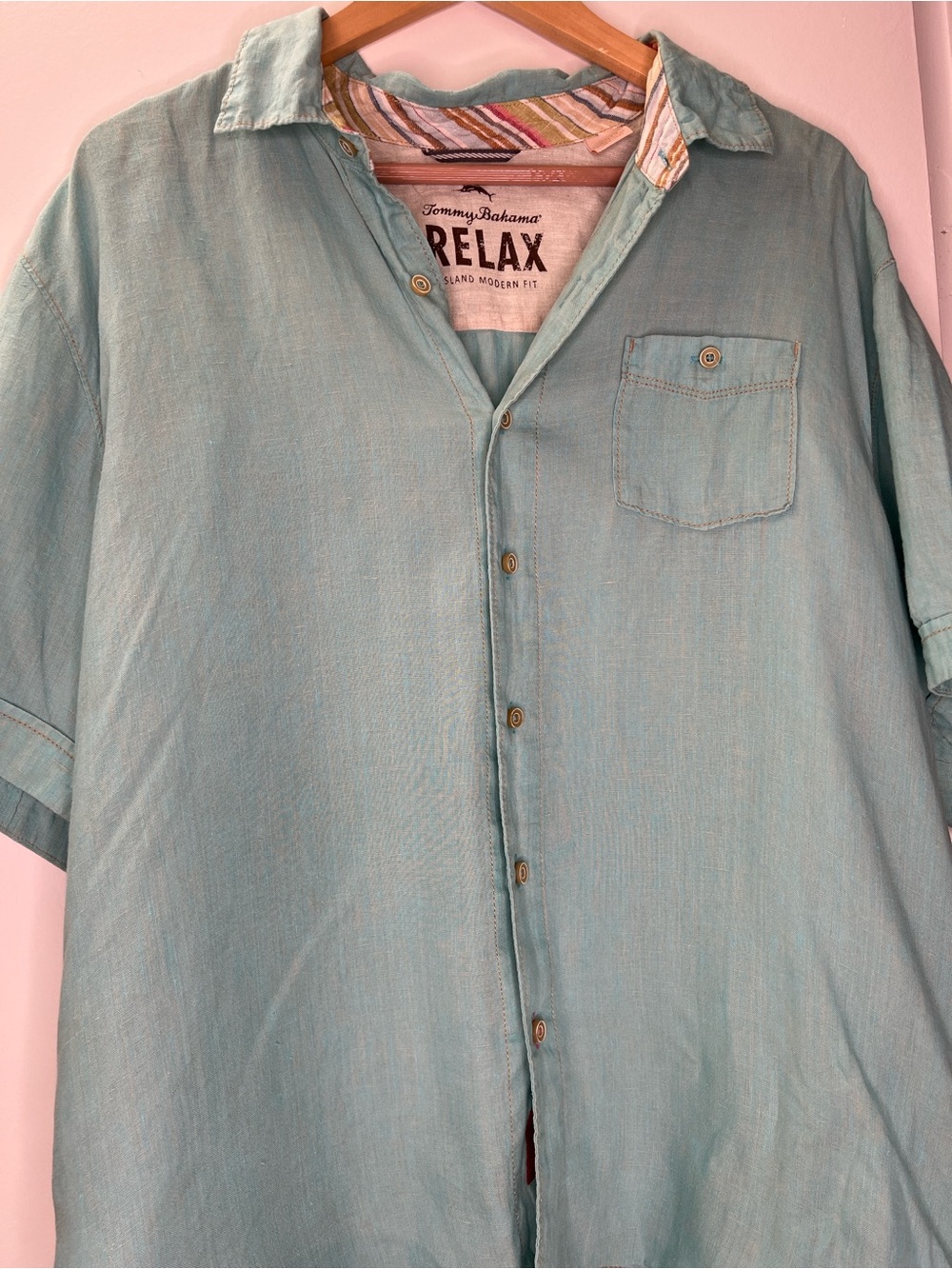 Tommy Bahama Light Aqua Relax Linen  Shirt Nautical, Beachy, Vacation, Summer